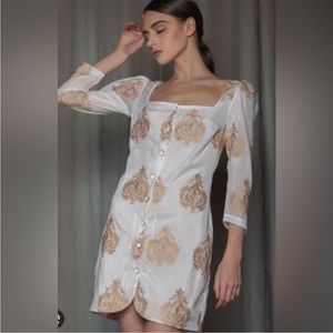 Nidodileda Button Down White and Tan Dress